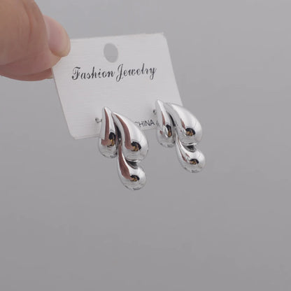 Irregular Three Waterdrop Gold Smooth Drop Earrings