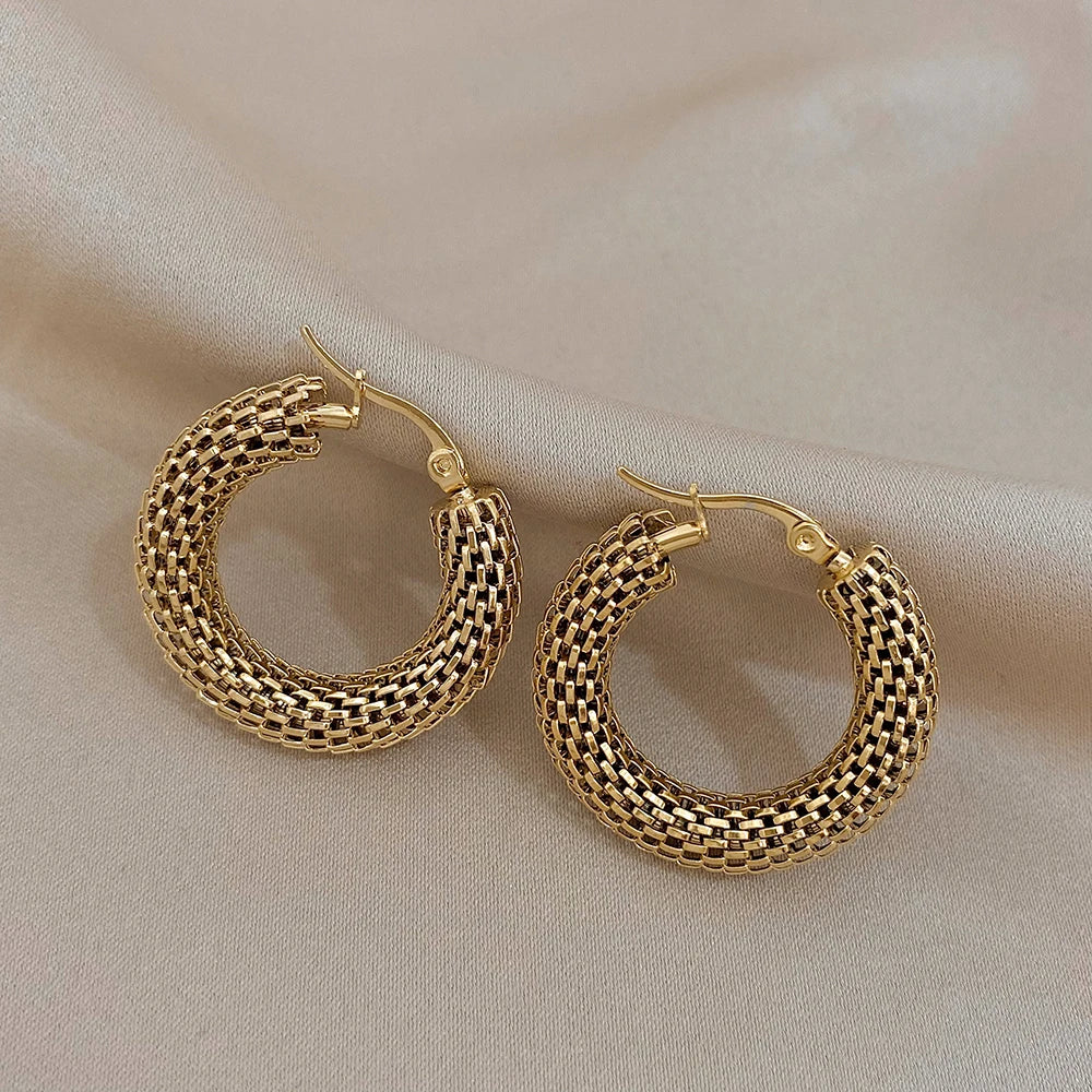 Gold Mesh Round Hoop Earrings