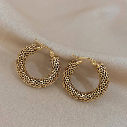Gold Mesh Round Hoop Earrings