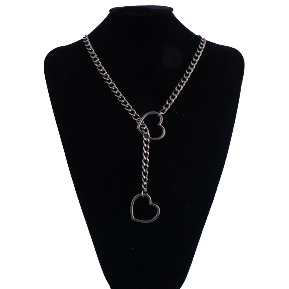 Gothic Heart Slip Chain Necklace - Adjustable Lariat (Y-Necklace/Choker)