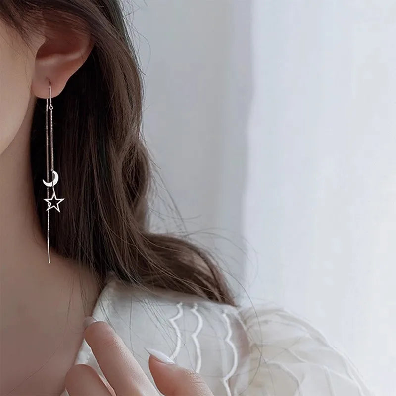 Crescent Moon & Star Tassel Drop EarringsCrescent Moon & Star Tassel Drop Earrings
