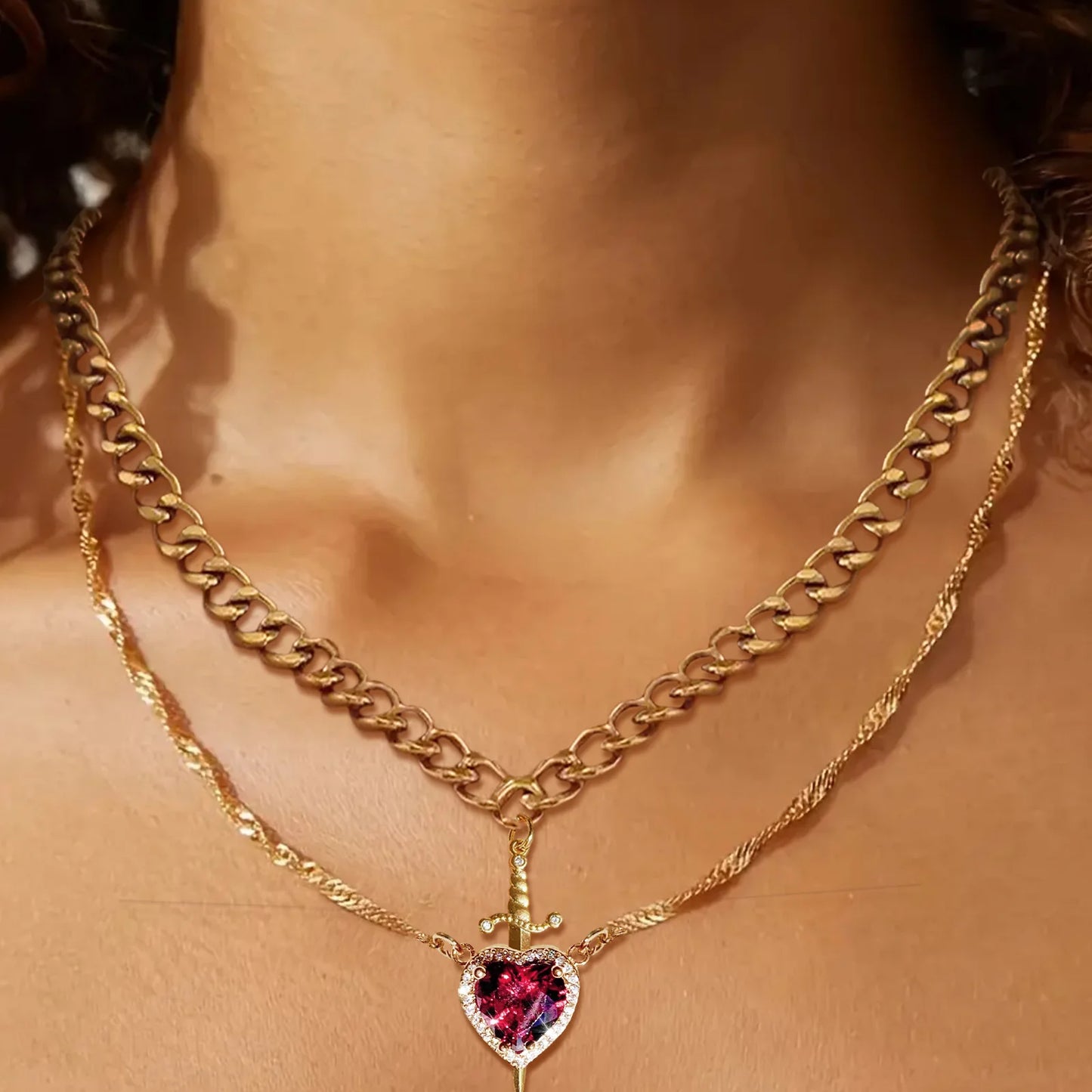 Heart & Sword Pendant Choker Necklace