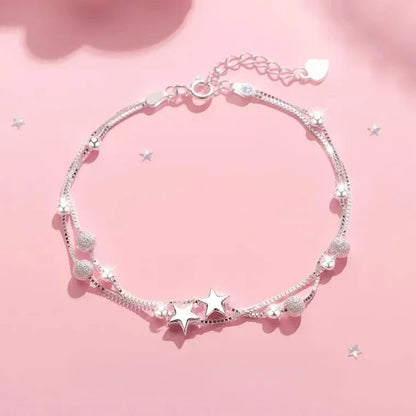 Star Chain Tassel Bracelet – Blue Crystal Beads Elastic Rope