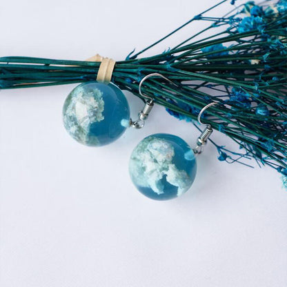 Exquisite Glass Blue Sky and White Clouds Drop Earrings