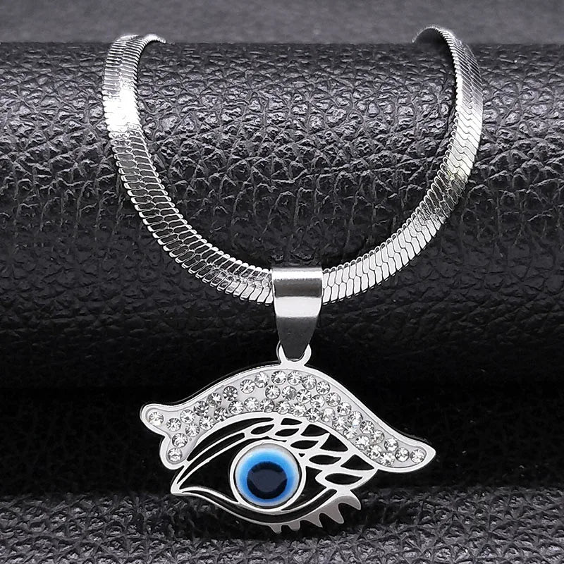 Vintage Eye Necklace – Crystal Eye Pendant with Snake Chain