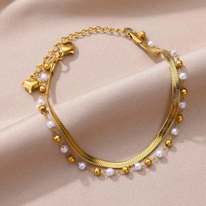 Gold Stainless Steel Imitation Pearl Anklet – Summer Beach Jewelry
