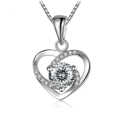 1CT Moissanite Swirl Heart Pendant Necklace – Sterling Silver Box Chain