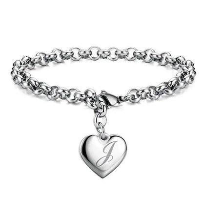 925 Sterling Silver Heart Letter Charm Bracelet for Women