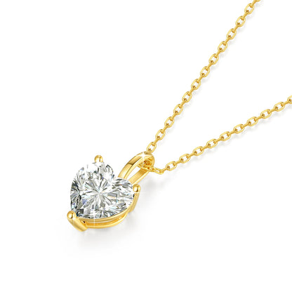 14K Gold Heart-Cut Moissanite Pendant Necklace – 1ct to 3ct