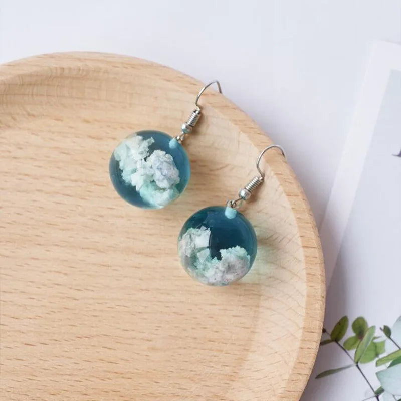 Exquisite Glass Blue Sky and White Clouds Drop Earrings