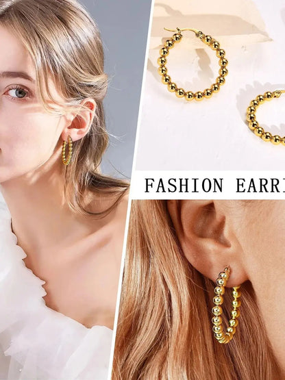 Gold Beaded Hoop Earrings