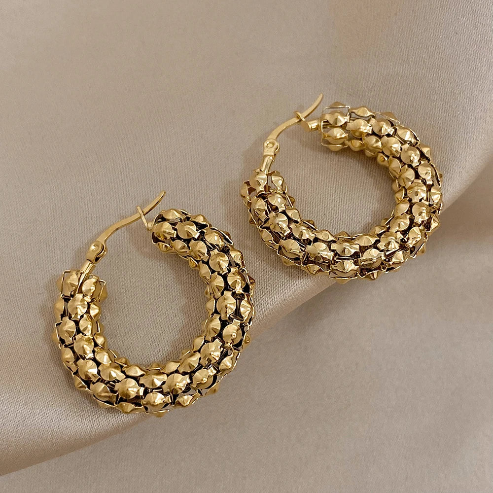 Gold Mesh Round Hoop Earrings