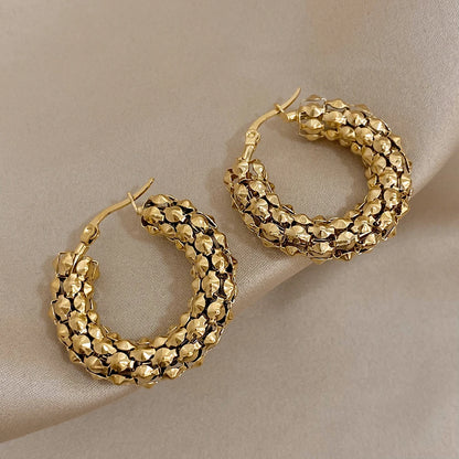 Gold Mesh Round Hoop Earrings