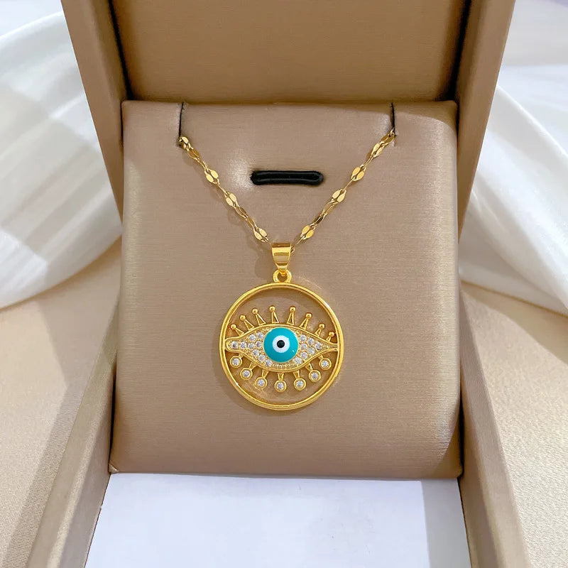 Blue Eye Necklace – Charm Gold Chain