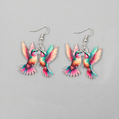 Spring Festival Colorful Bird Hoop Earrings - Acrylic & Stainless Steel