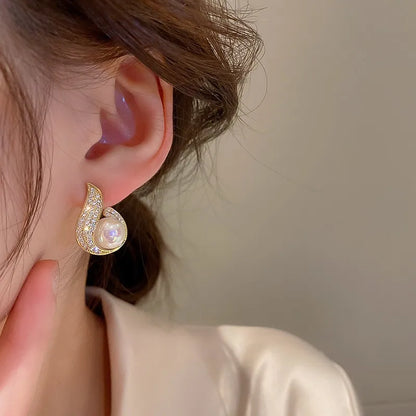 Bohemian Pearl & Rhinestone Stud Earrings