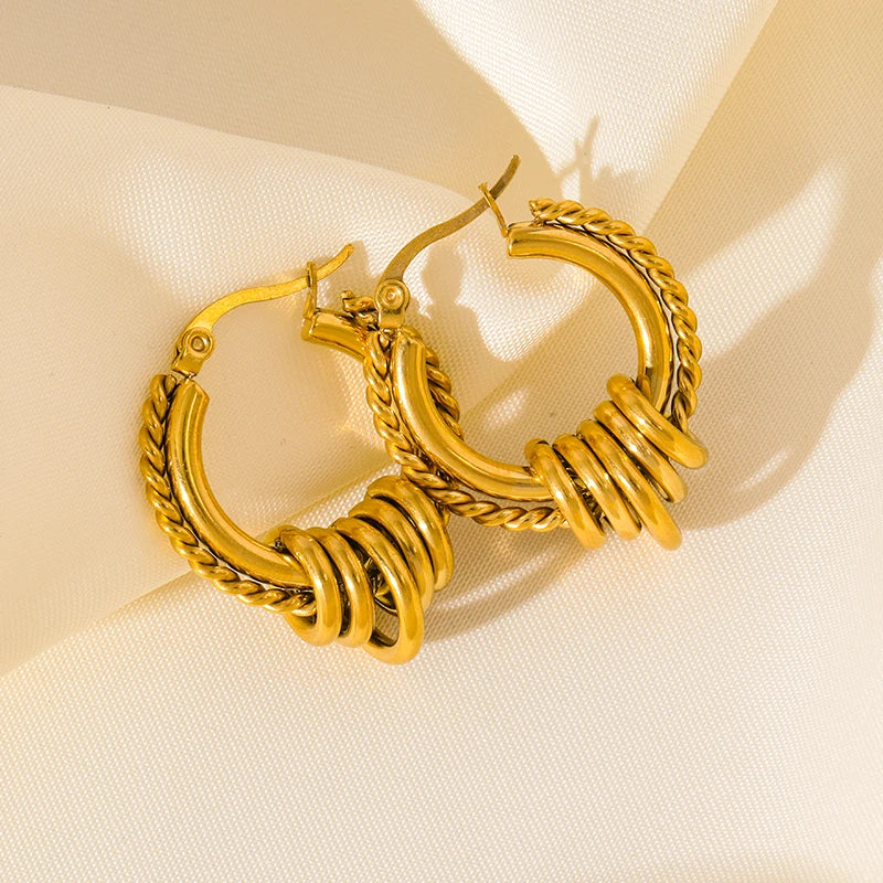 Vintage Multi-Shaped Gold Twist Hoop Earrings