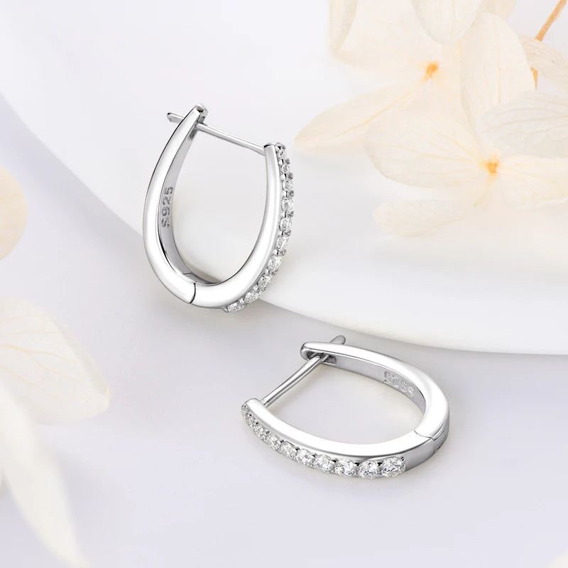 925 Sterling Silver Moissanite U-Hoop Earrings