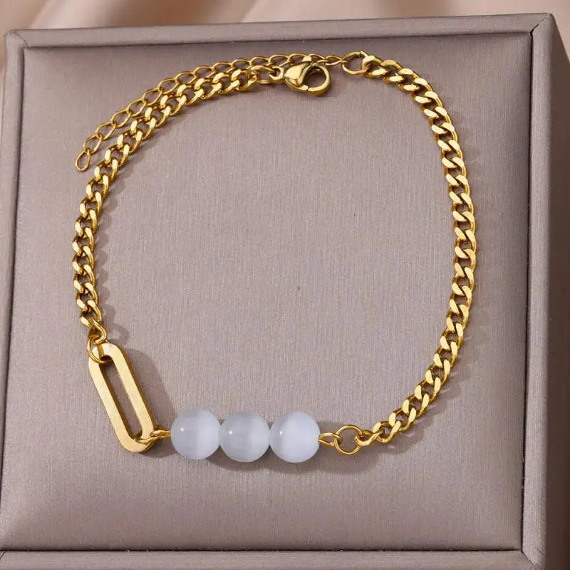 Gold Stainless Steel Imitation Pearl Anklet – Summer Beach Jewelry