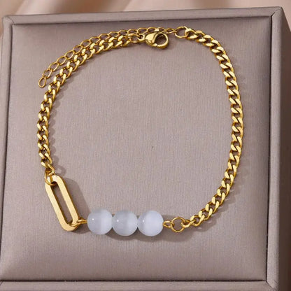 Gold Stainless Steel Imitation Pearl Anklet – Summer Beach Jewelry