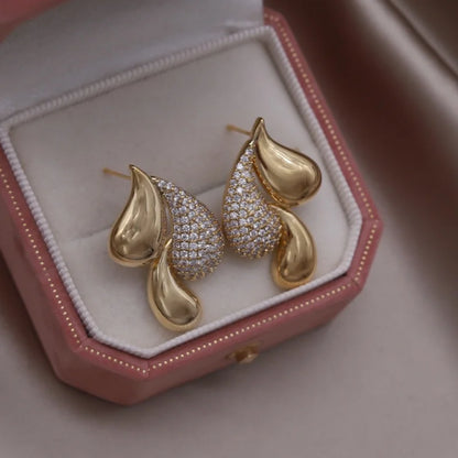 16K Gold Plated Zircon Water Drop Stud Earrings