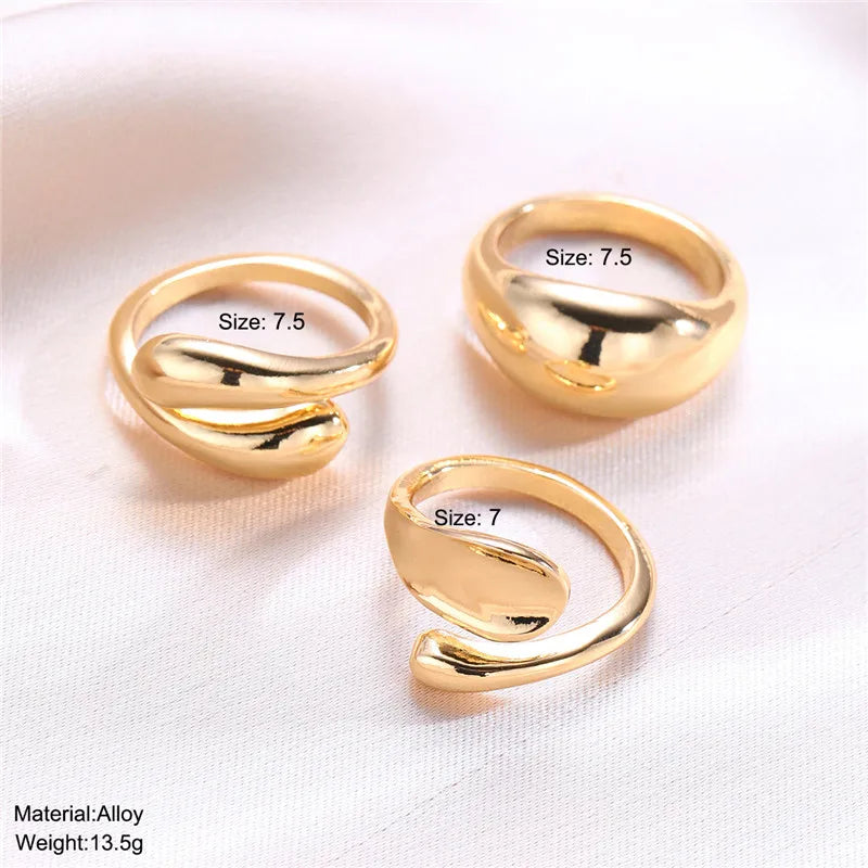 Open Rings Set Eccentric Chunky Geometric Ring