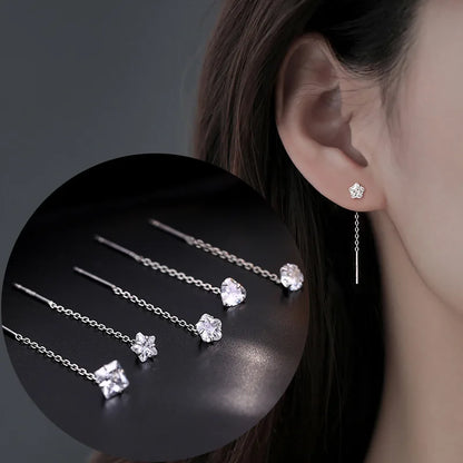 Elegant Silver Chain Drop Earrings – Heart/Flower/Star/Circle Charms