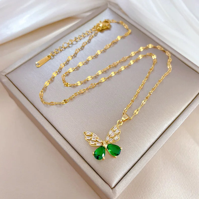 Green Butterfly Jewelry Set