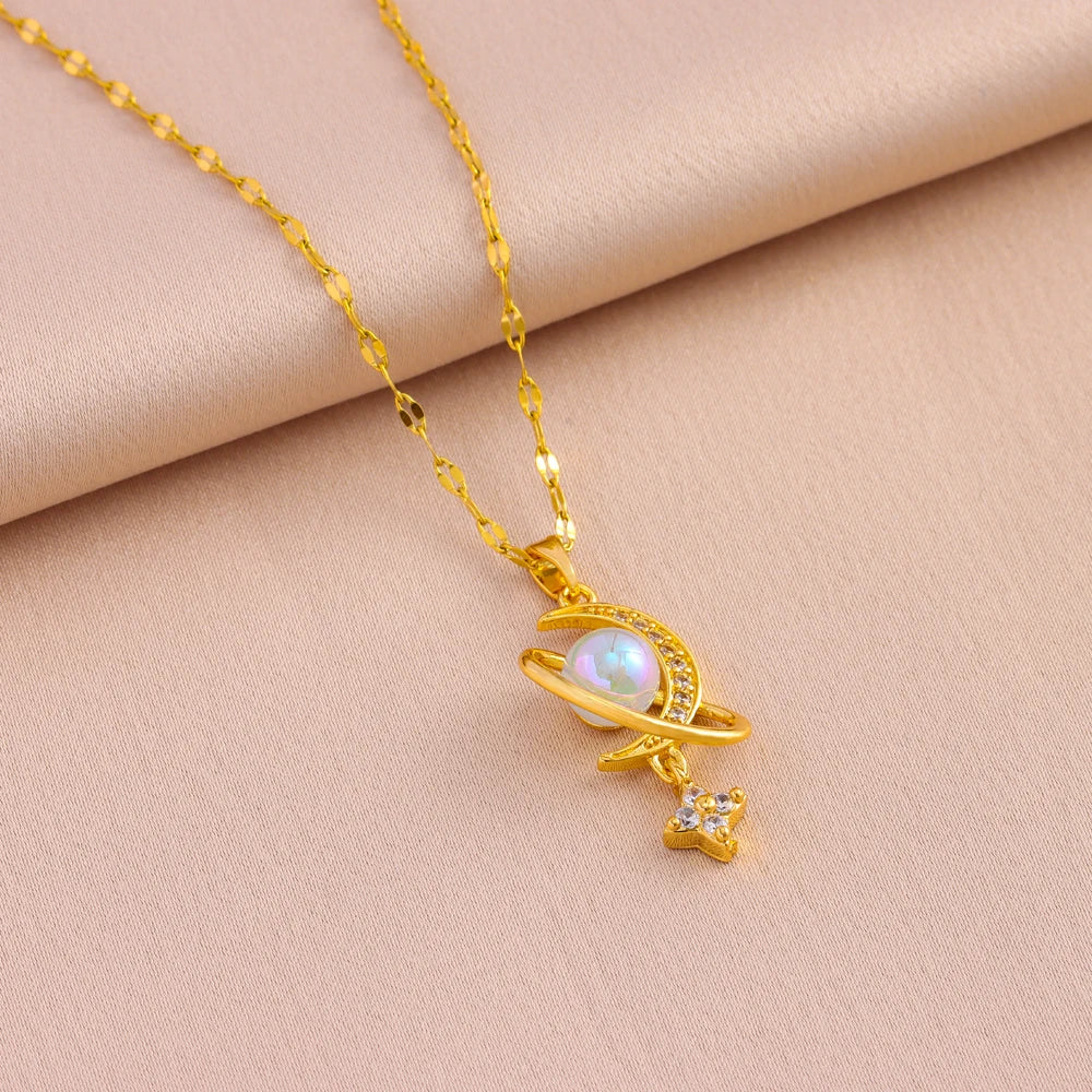 Crescent Moon Pearl Necklace