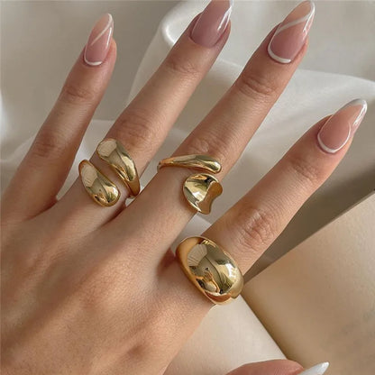 Open Rings Set Eccentric Chunky Geometric Ring