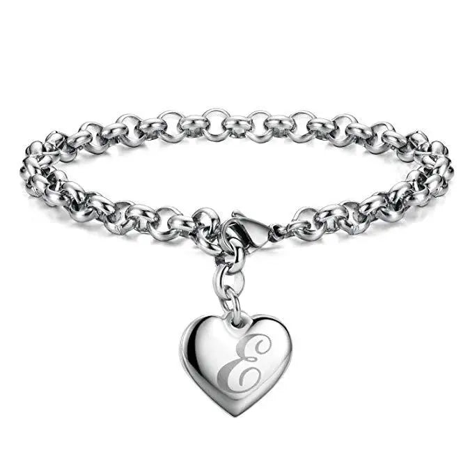 925 Sterling Silver Heart Letter Charm Bracelet for Women