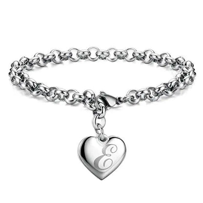925 Sterling Silver Heart Letter Charm Bracelet for Women