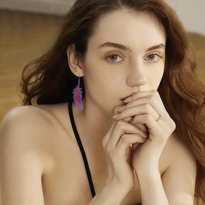 Exquisite Bohemian Purple Feather Drop Earrings