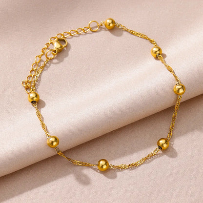 Gold Stainless Steel Imitation Pearl Anklet – Summer Beach Jewelry