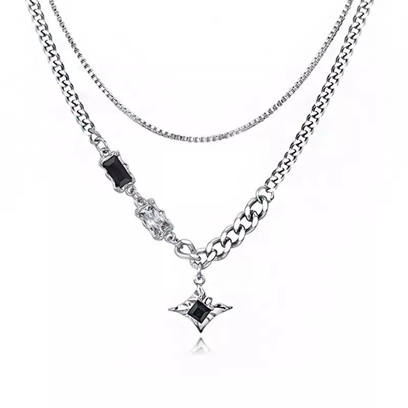 Double Layer Multi-Style Pendant Necklace - Silver-Tone SS
