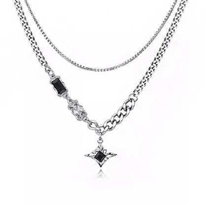 Double Layer Multi-Style Pendant Necklace - Silver-Tone SS