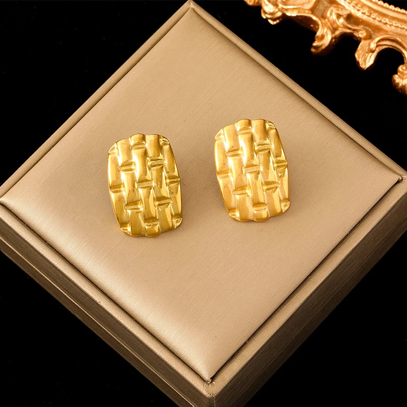 Vintage Multi-Shaped Gold Twist Hoop Earrings