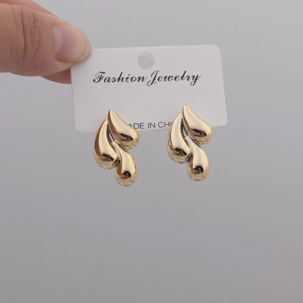 Irregular Three Waterdrop Gold Smooth Drop Earrings