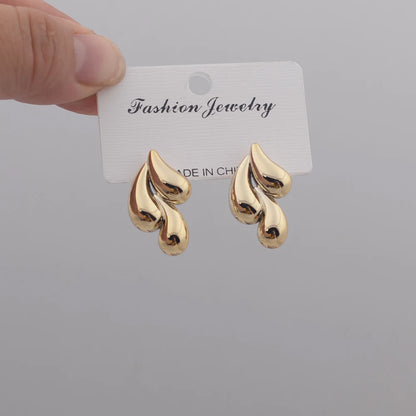 Irregular Three Waterdrop Gold Smooth Drop Earrings