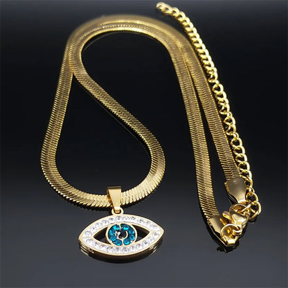 Vintage Eye Necklace – Crystal Eye Pendant with Snake Chain