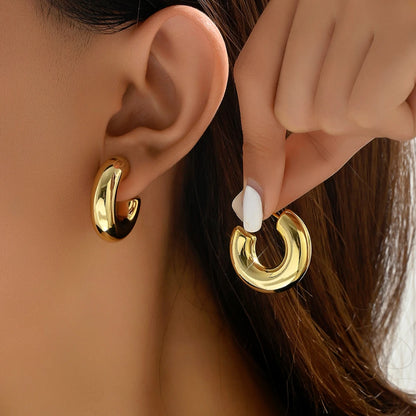 Vintage Glossy Gold Plated Chunky Hoop Earrings