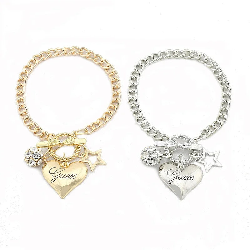 Gold & Silver Heart Charm Bracelet for Women