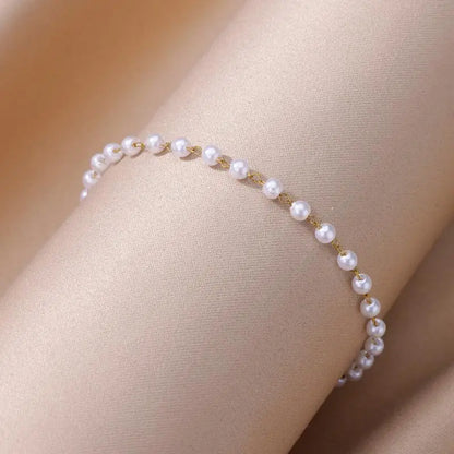 Gold Stainless Steel Imitation Pearl Anklet – Summer Beach Jewelry