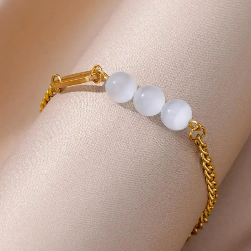 Gold Stainless Steel Imitation Pearl Anklet – Summer Beach Jewelry