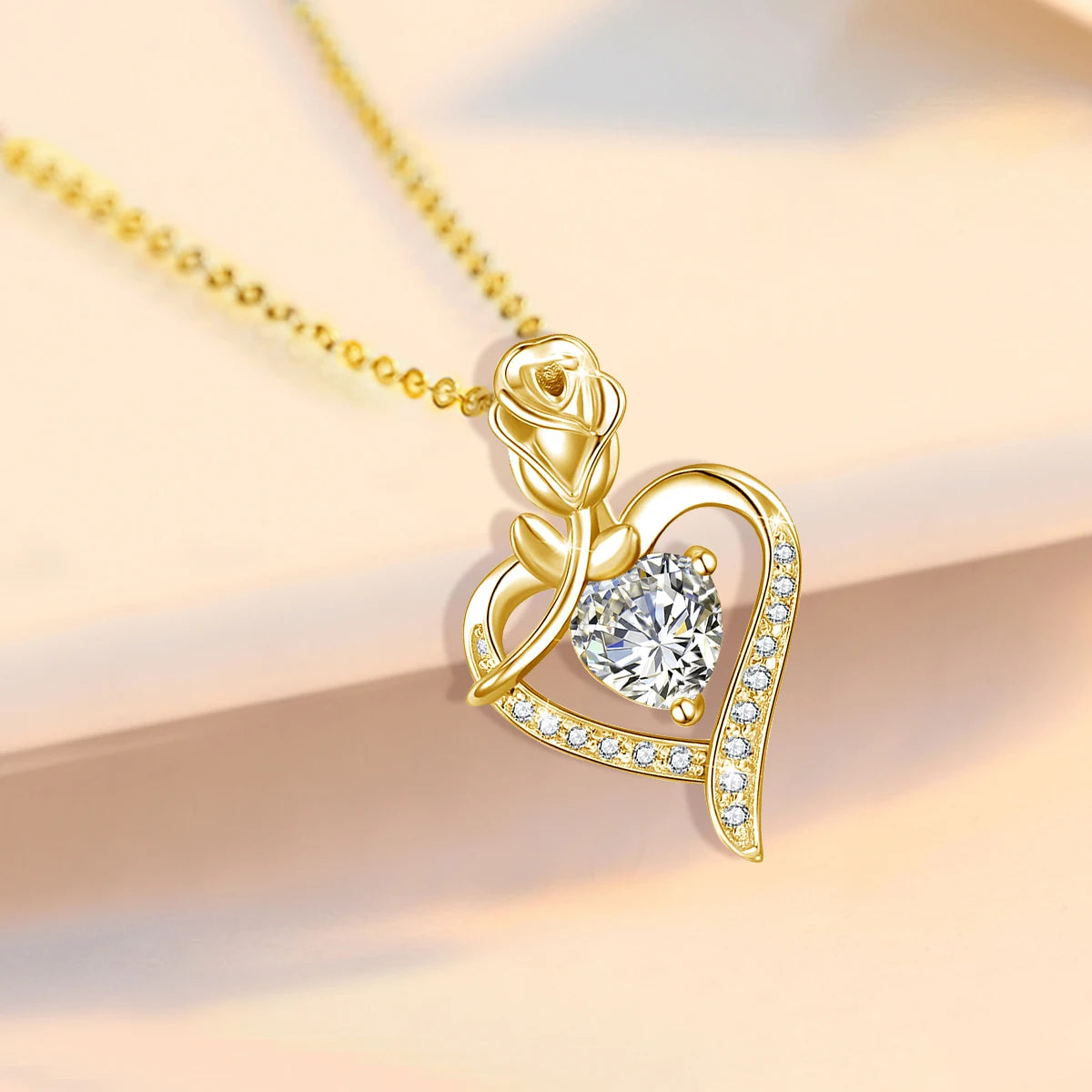 Rose Heart Moissanite Necklace