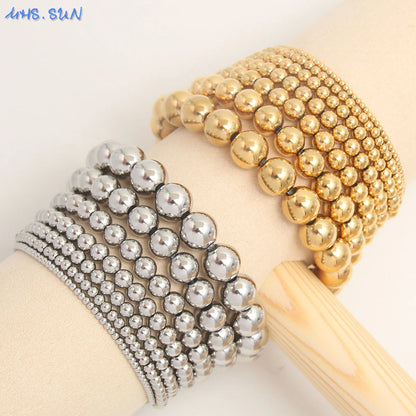 Stretch Ball Beaded Bracelet - Stacked Stainless Steel Bracelet for Women