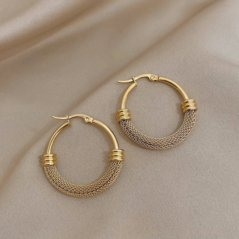Gold Mesh Round Hoop Earrings