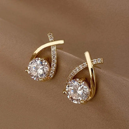 Elegant Cross Stud Earrings – Golden/Silvery Crystal Rhinestone Statement Piece