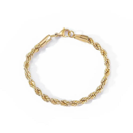 Twisted Rope SS Chain Bracelet – Unisex Gold Bangle