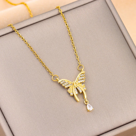 Crystal Butterfly Pendant Necklace